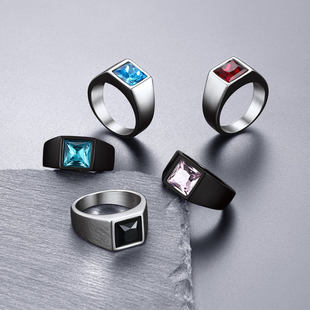 Minimalist Birthstone Gemstone Band Ring for Men