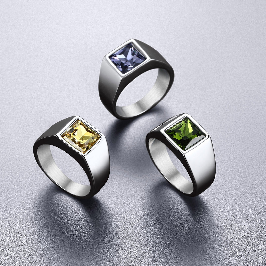 Minimalist Birthstone Gemstone Band Ring for Men