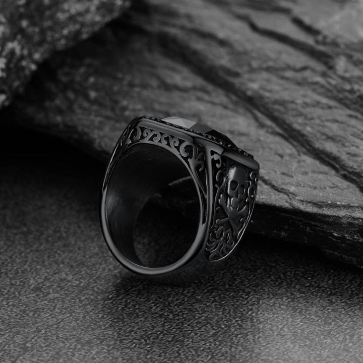 Gothic Skull Black Onyx Stone Signet Ring for Men