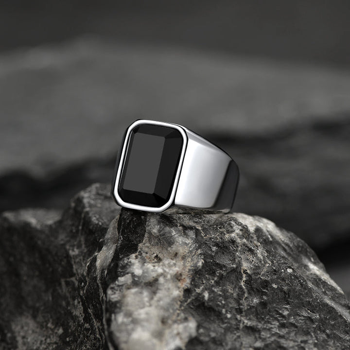 Black Onyx Stone Ring Signet Ring For Men Size 07-12