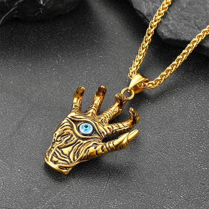 Dragon Claw Blue Evil Eye Pendant Necklace for Men