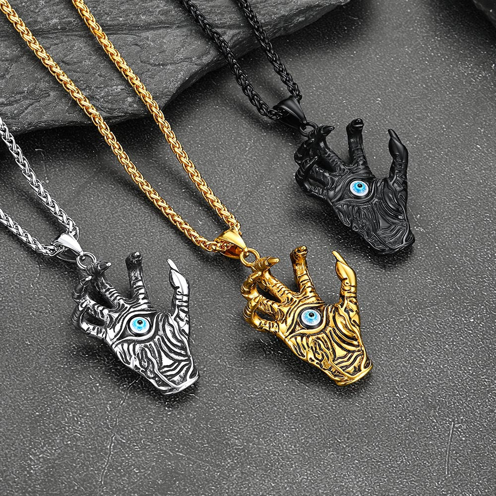 Dragon Claw Blue Evil Eye Pendant Necklace for Men