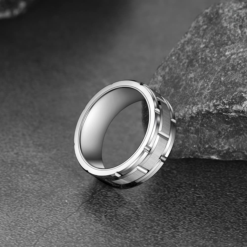 Tungsten Carbide Wedding Band Ring Brick Pattern Groove Ring For Men 8MM
