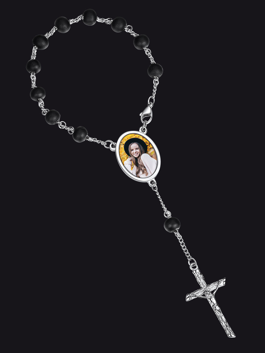 Personalized Picture Rosary Beads Cross Bracelets Gift for Women Men