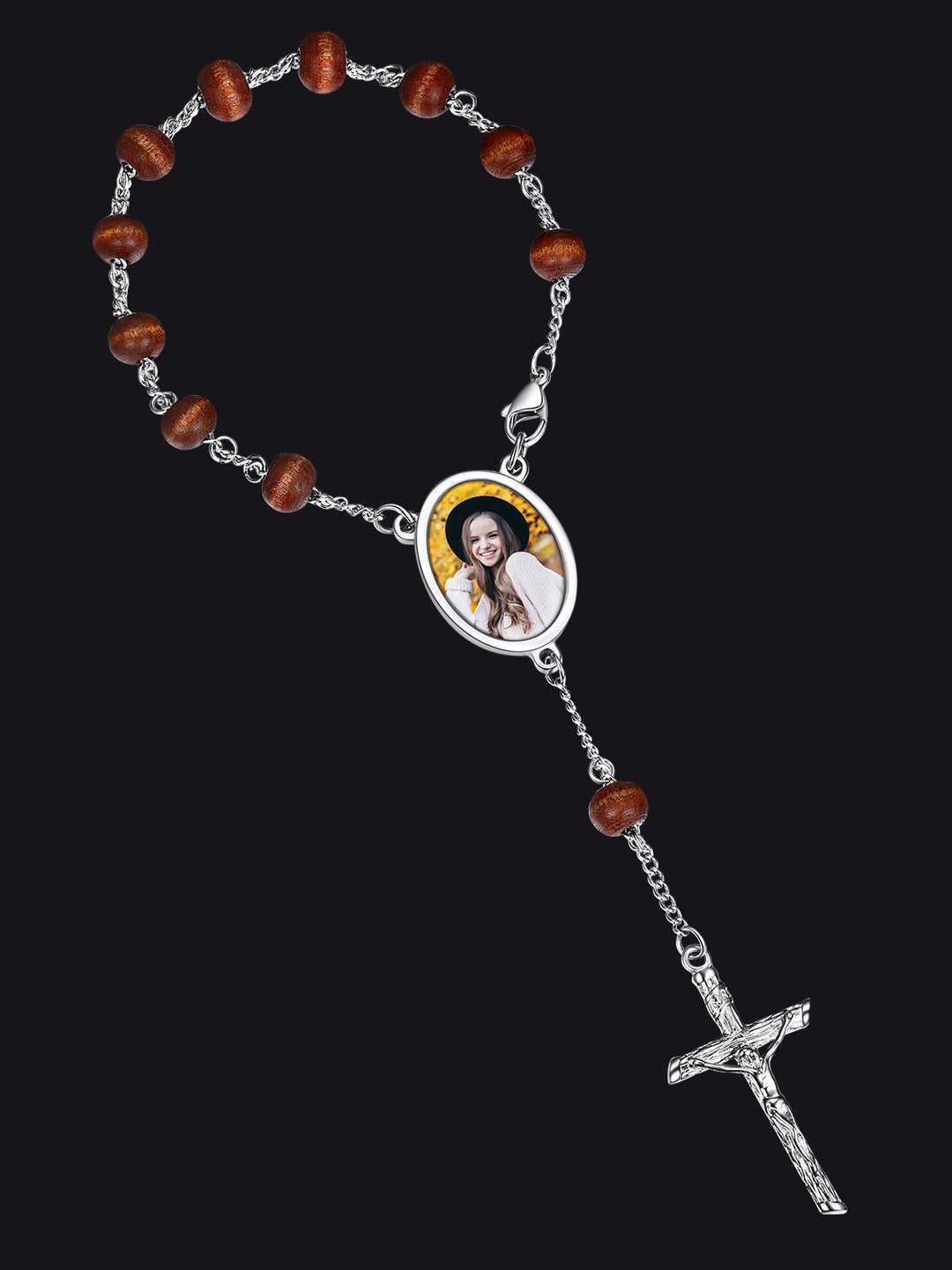 Personalized Picture Rosary Beads Cross Bracelets Gift for Women Men