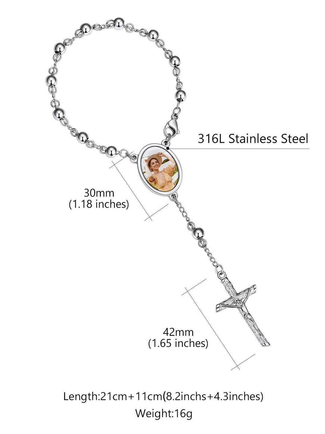 Custom Picture Rosary Beads Bracelets with Cross for Men Father Gift