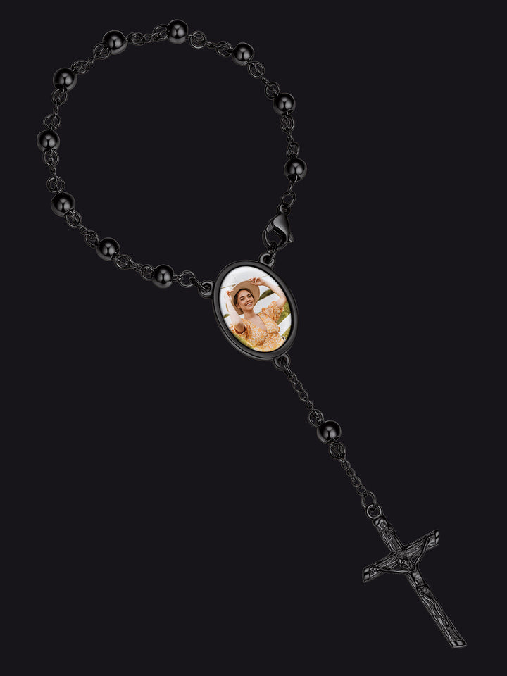 Custom Picture Rosary Beads Bracelets with Cross for Men Father Gift