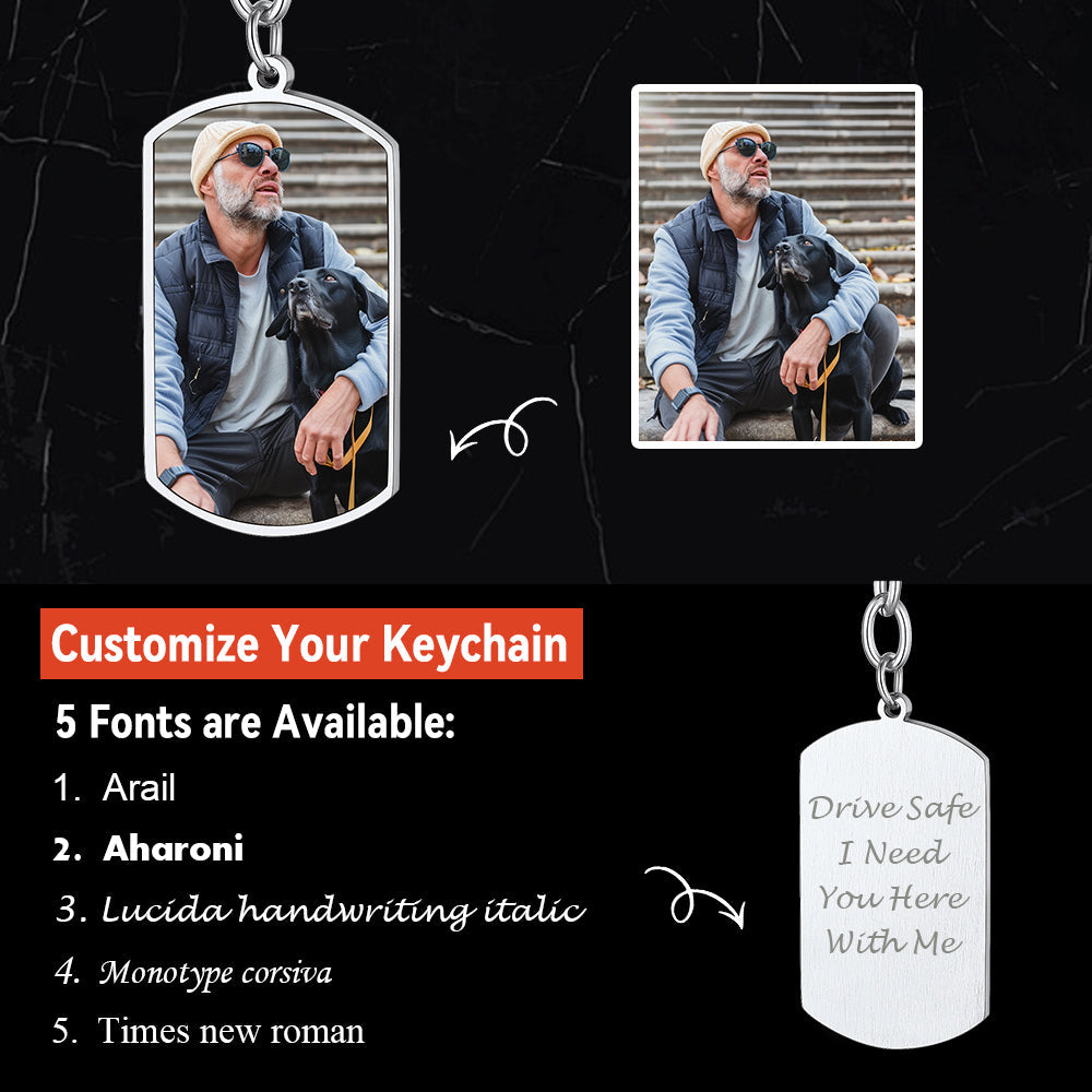 Personalized Photo Dog Tag Keychain With Picture for Men Dad Father Day Gift