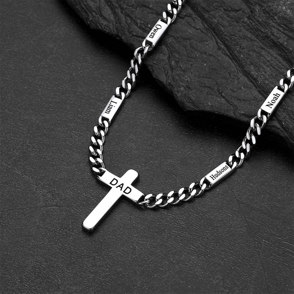 Custom Cross Cuban Link Chain Necklace with Engraved Name for Men 5/7MM
