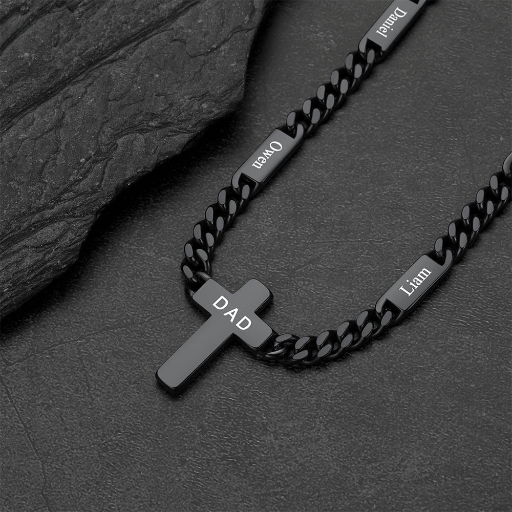 Custom Cross Cuban Link Chain Necklace with Engraved Name for Men 5/7MM
