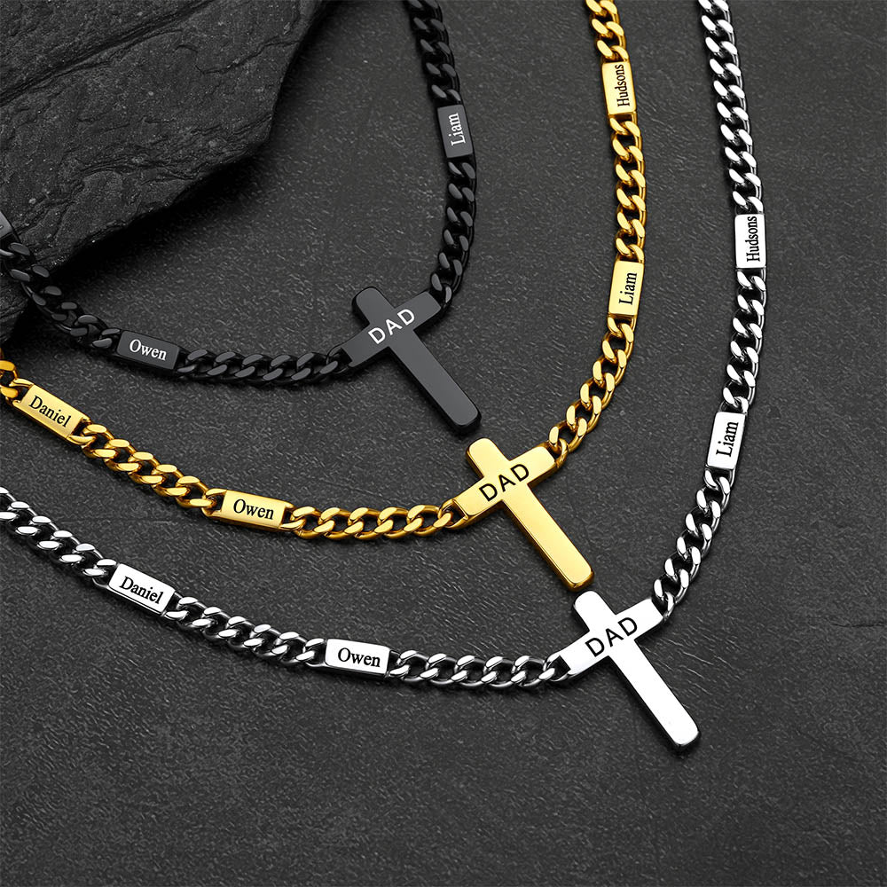 Custom Cross Cuban Link Chain Necklace with Engraved Name for Men 5/7MM