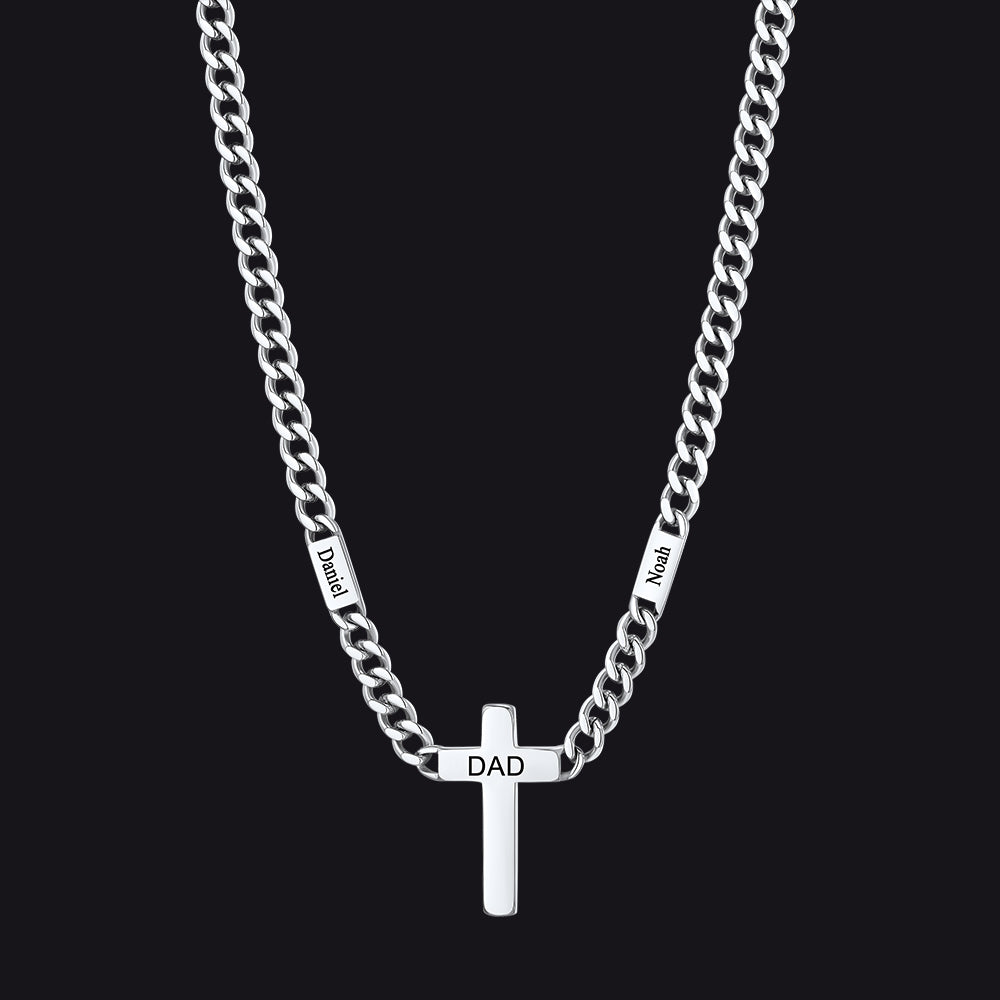 Custom Cross Cuban Link Chain Necklace with Engraved Name for Men 5/7MM