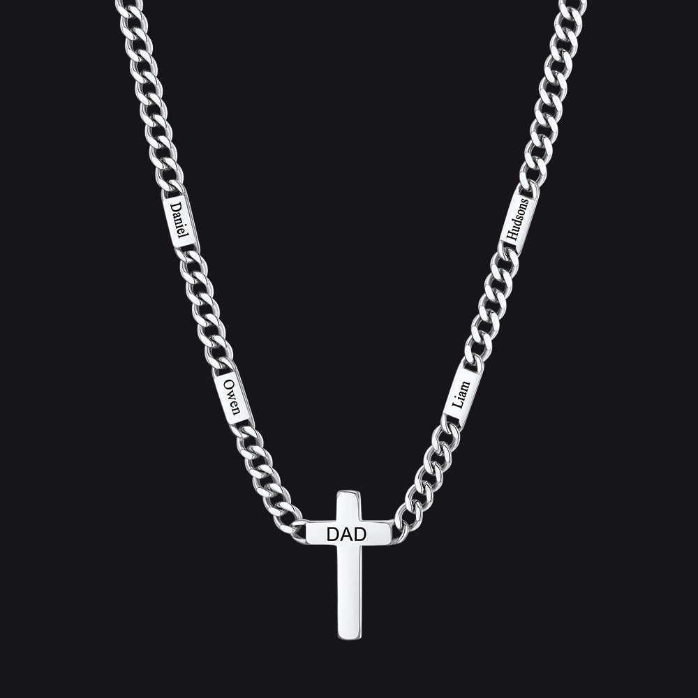 Custom Cross Cuban Link Chain Necklace with Engraved Name for Men 5/7MM
