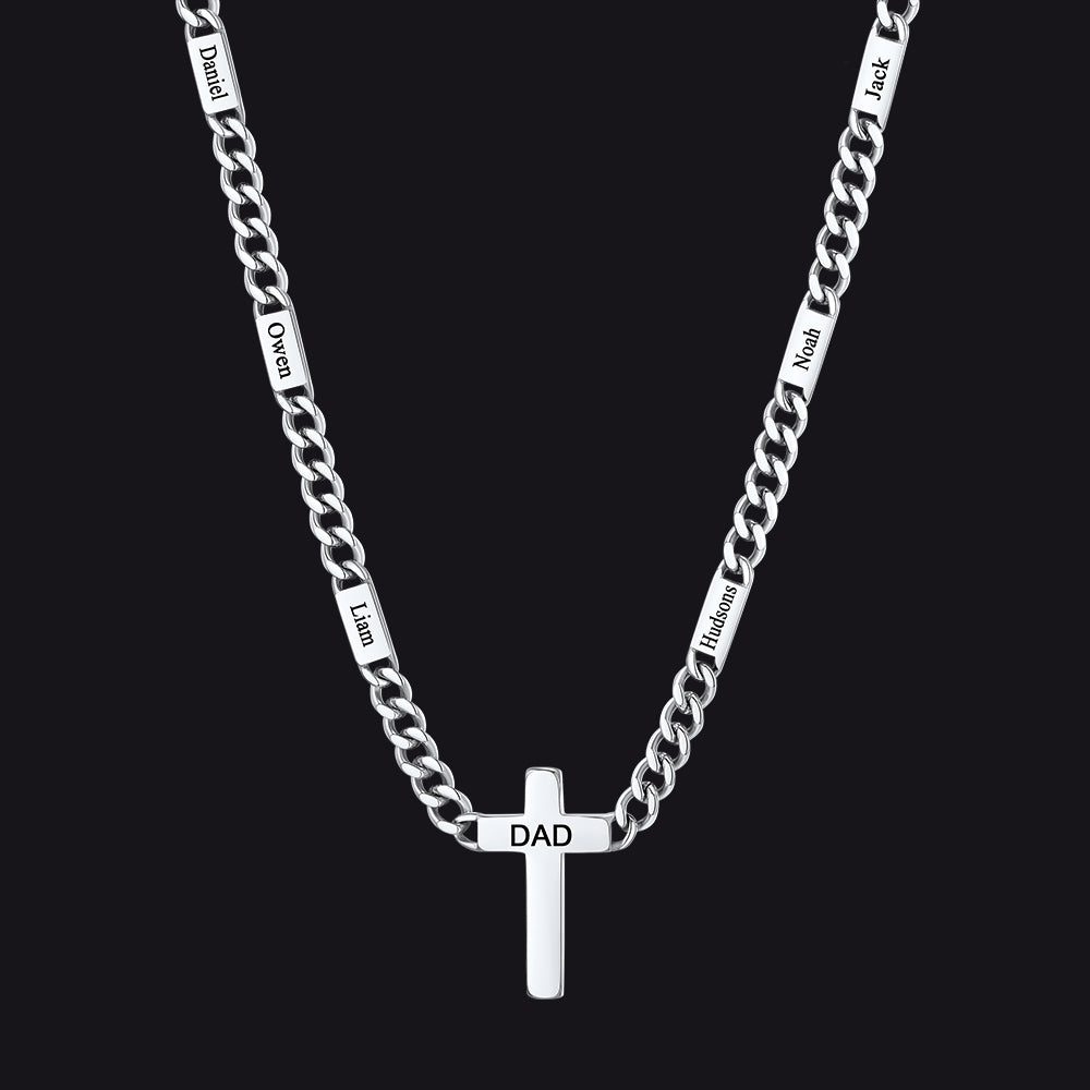 Custom Cross Cuban Link Chain Necklace with Engraved Name for Men 5/7MM