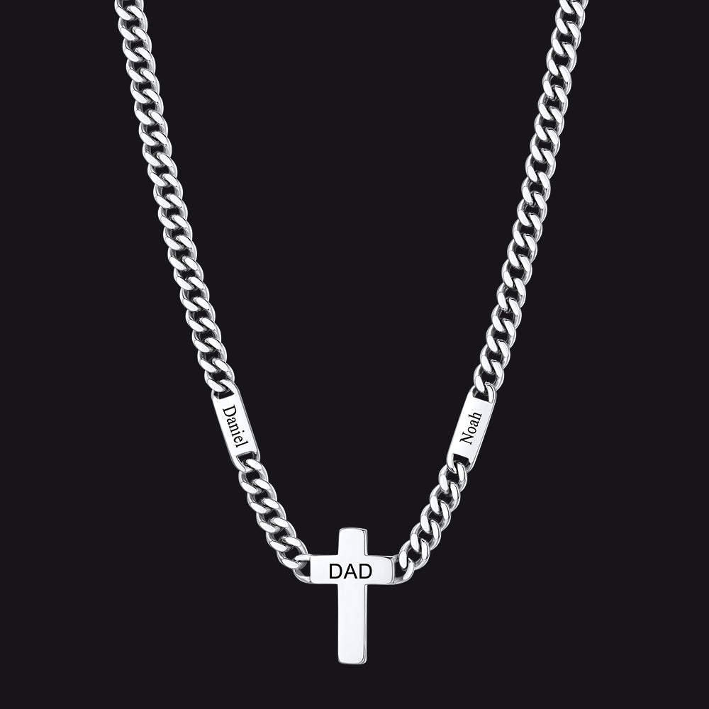 Custom Cross Cuban Link Chain Necklace with Engraved Name for Men 5/7MM