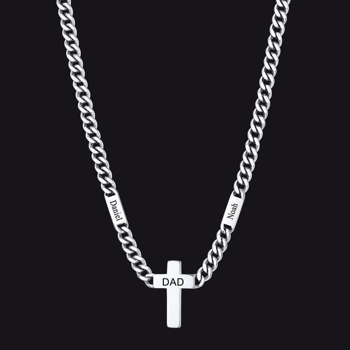 Custom Cross Cuban Link Chain Necklace with Engraved Name for Men 5/7MM