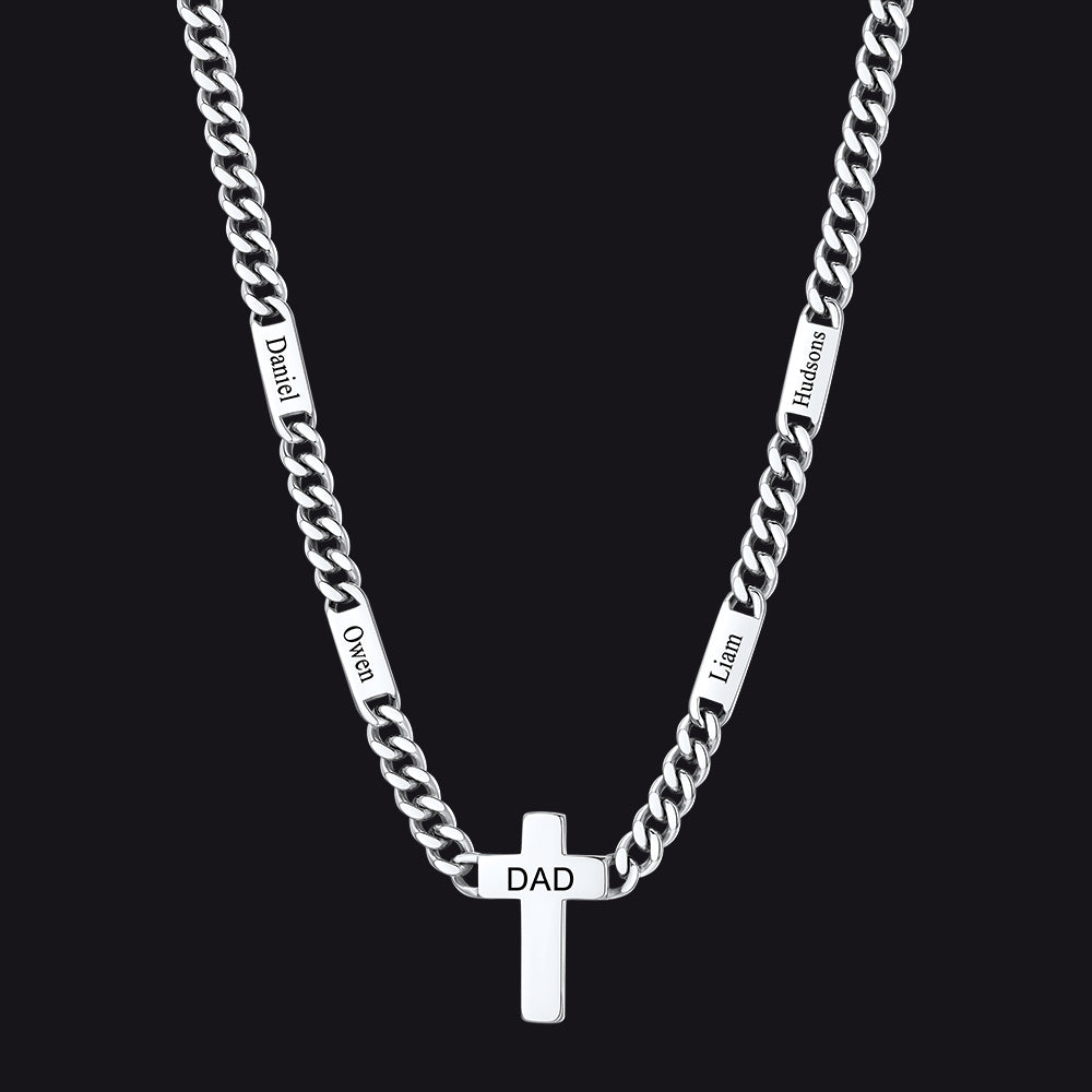 Custom Cross Cuban Link Chain Necklace with Engraved Name for Men 5/7MM