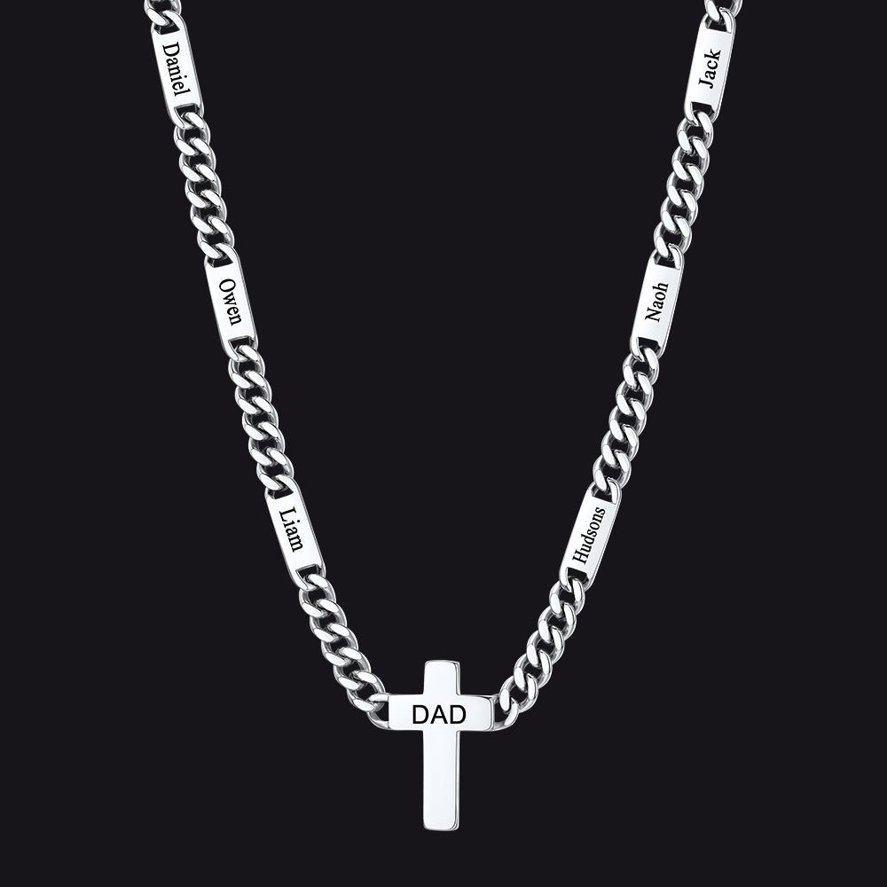 Custom Cross Cuban Link Chain Necklace with Engraved Name for Men 5/7MM