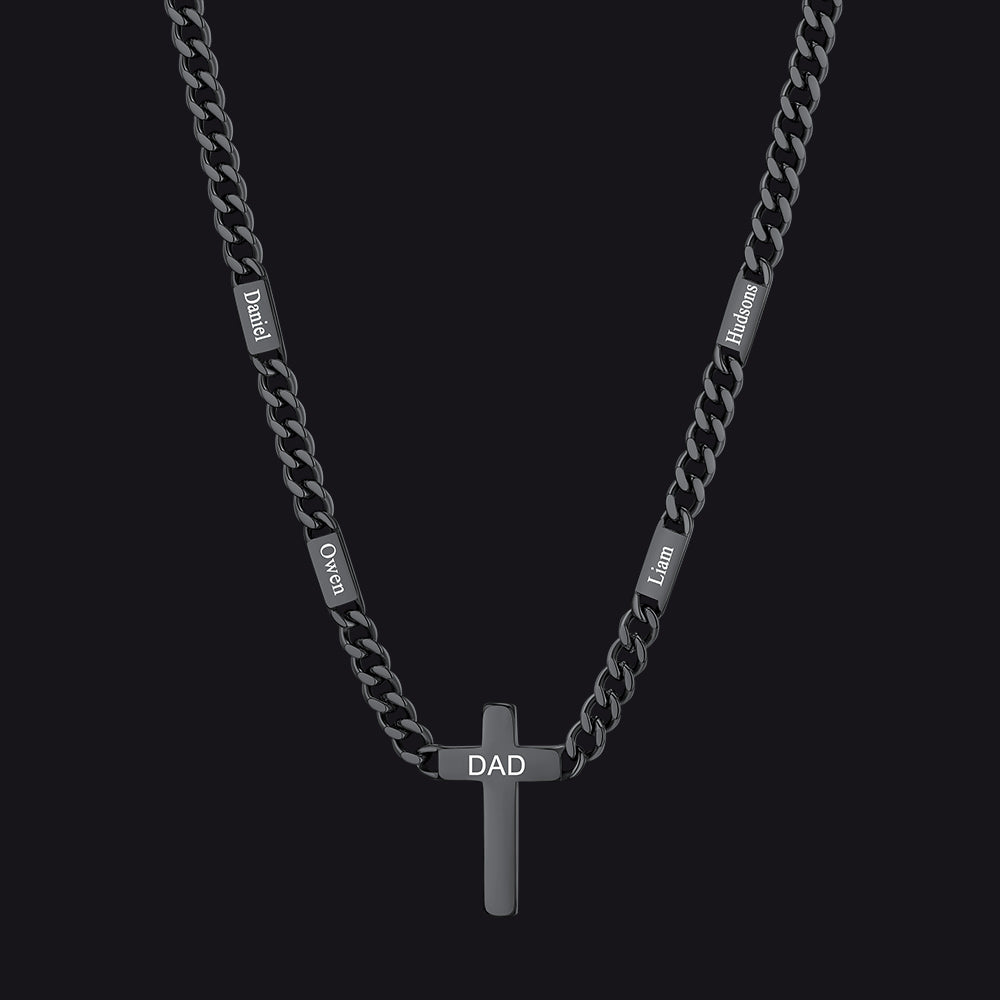 Custom Cross Cuban Link Chain Necklace with Engraved Name for Men 5/7MM