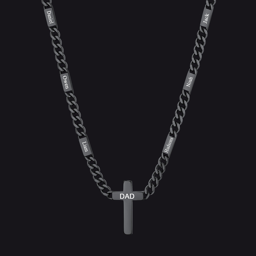 Custom Cross Cuban Link Chain Necklace with Engraved Name for Men 5/7MM