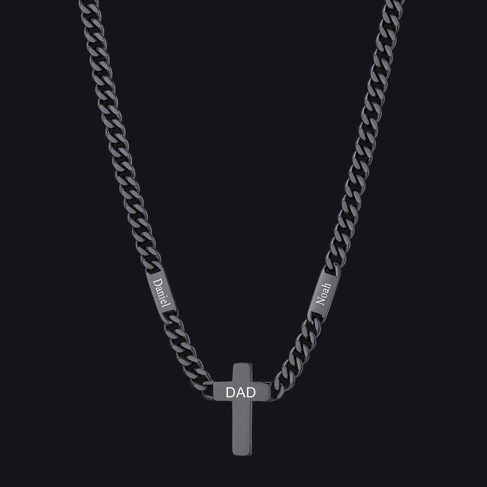 Custom Cross Cuban Link Chain Necklace with Engraved Name for Men 5/7MM