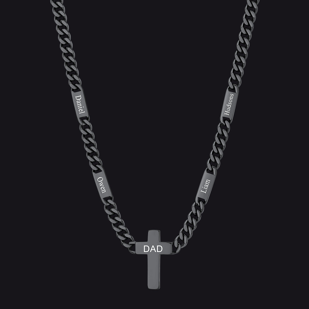 Custom Cross Cuban Link Chain Necklace with Engraved Name for Men 5/7MM
