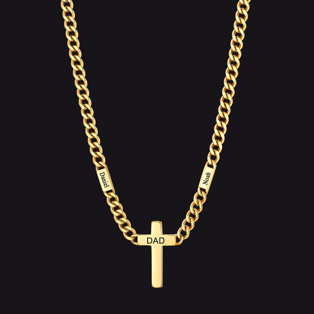 Custom Cross Cuban Link Chain Necklace with Engraved Name for Men 5/7MM