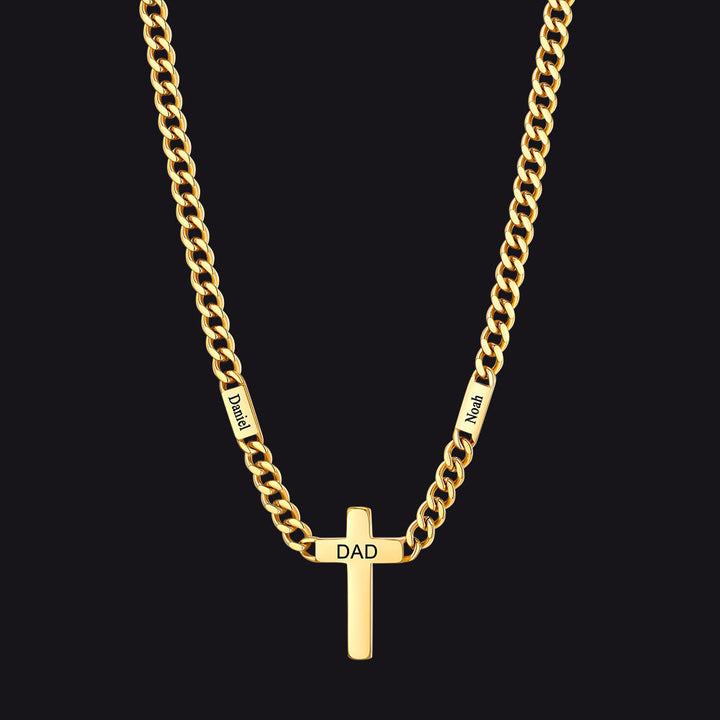 Custom Cross Cuban Link Chain Necklace with Engraved Name for Men 5/7MM