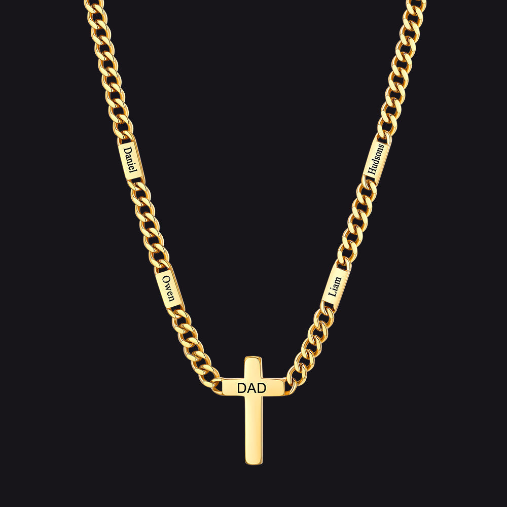 Custom Cross Cuban Link Chain Necklace with Engraved Name for Men 5/7MM