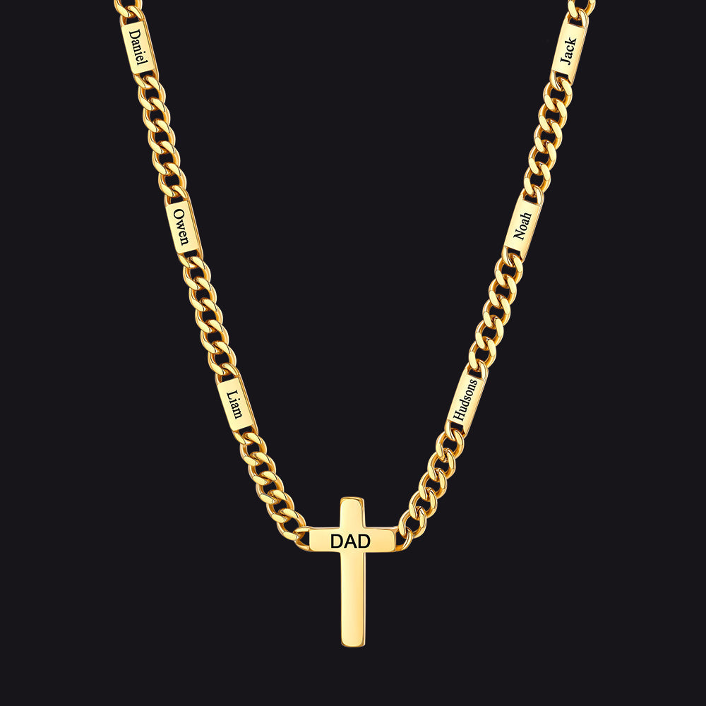 Custom Cross Cuban Link Chain Necklace with Engraved Name for Men 5/7MM