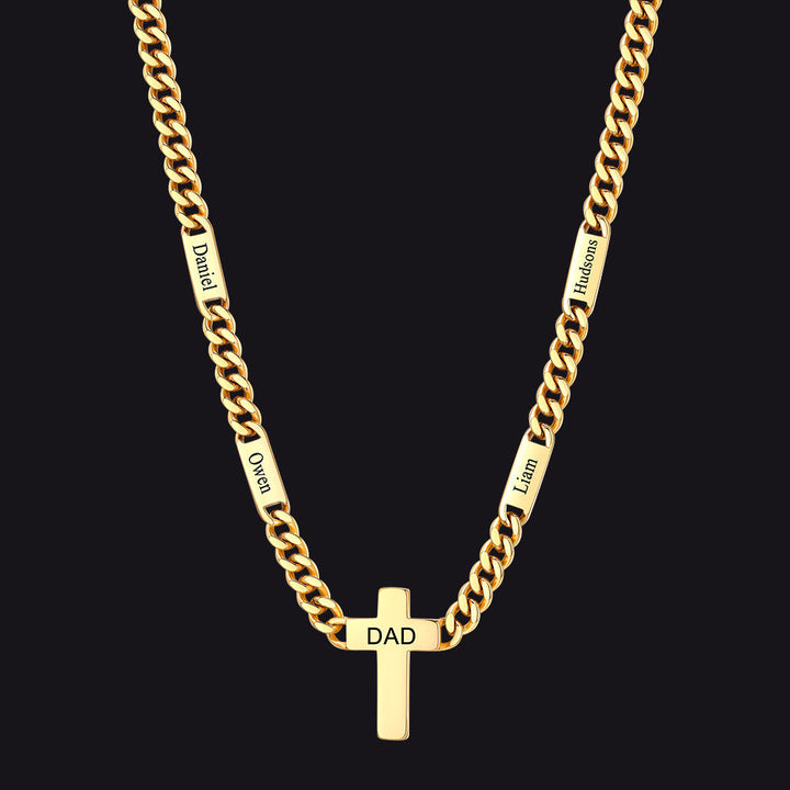 Custom Cross Cuban Link Chain Necklace with Engraved Name for Men 5/7MM