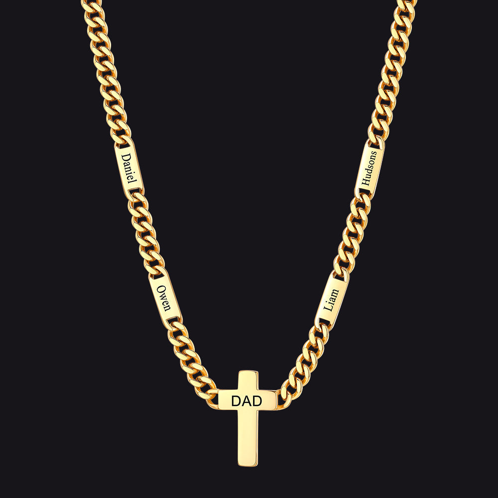 Custom Cross Cuban Link Chain Necklace with Engraved Name for Men 5/7MM