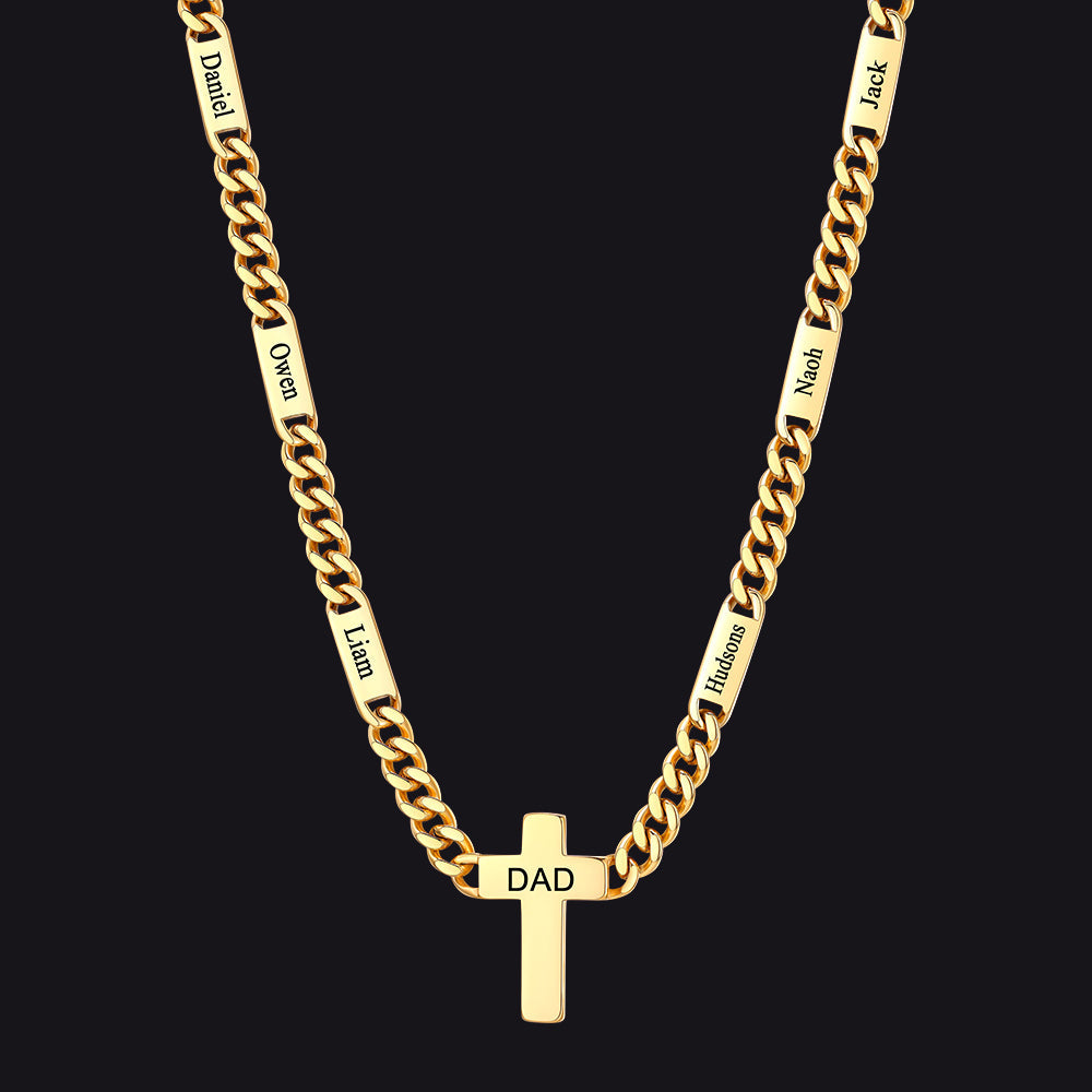 Custom Cross Cuban Link Chain Necklace with Engraved Name for Men 5/7MM