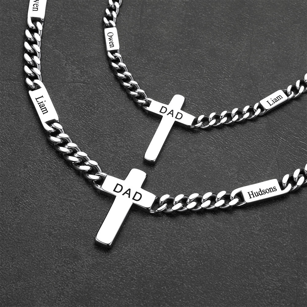 Custom Cross Cuban Link Chain Necklace with Engraved Name for Men 5/7MM