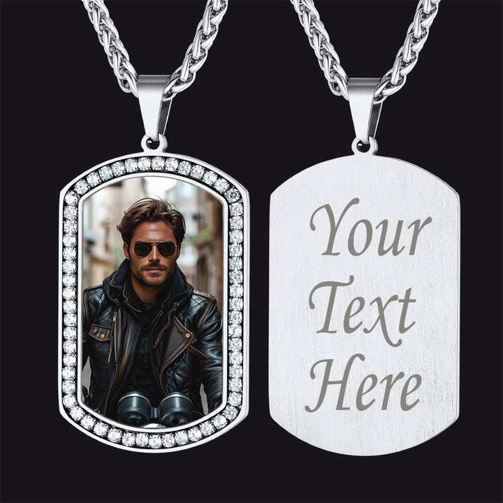 Customized Picture Dog Tag Necklace with Cubic Zirconia Memorial Gift for Men Women