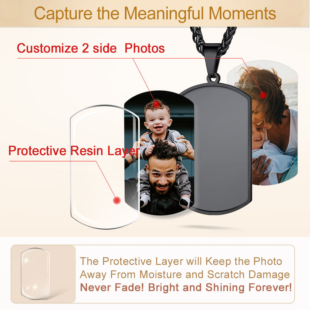 Personalized Double-side Photo Dog Tag Necklace with Picture for Men Women