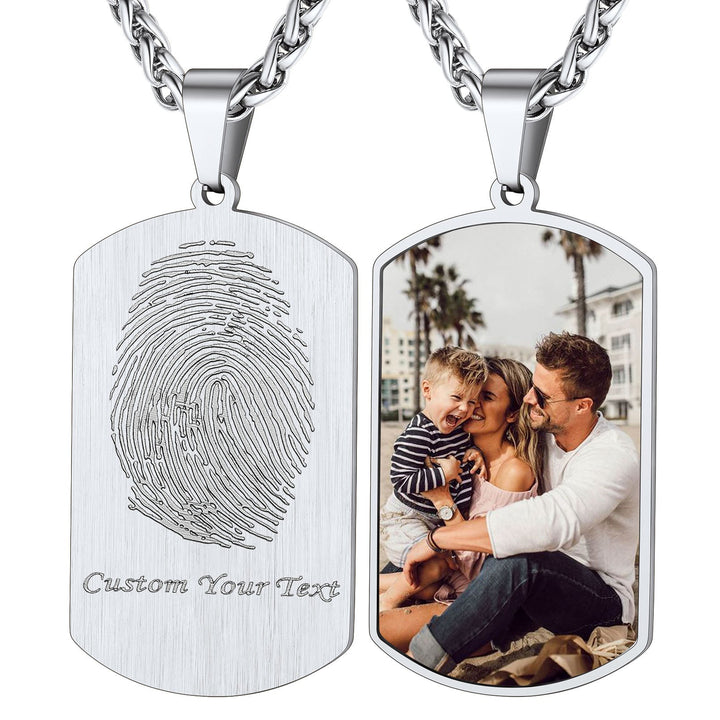 Customized Photo Dog Tag Fingerprint Necklace for Men Women