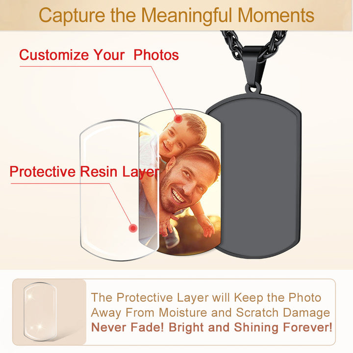 Customized Photo Dog Tag Fingerprint Necklace for Men Women