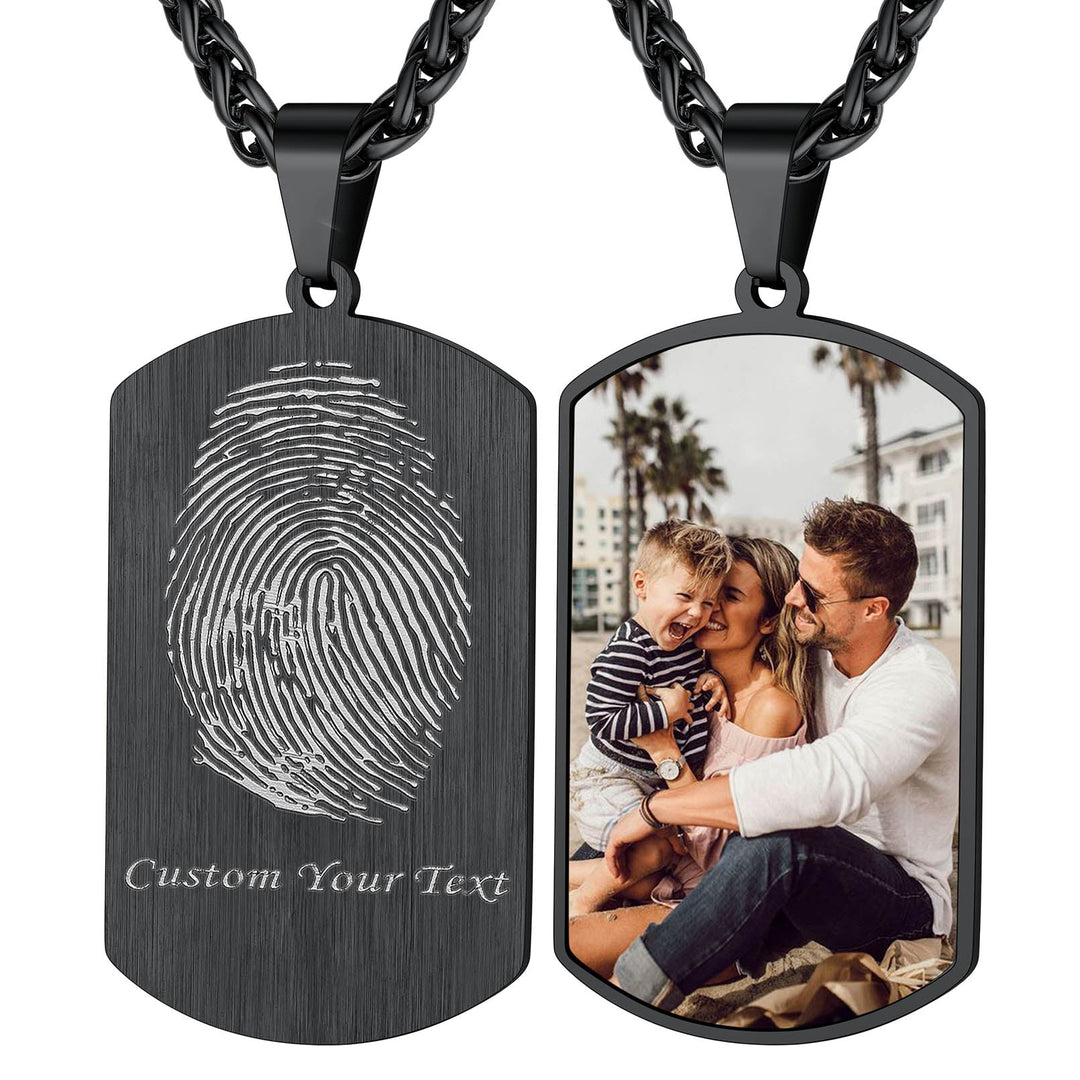 Customized Photo Dog Tag Fingerprint Necklace for Men Women
