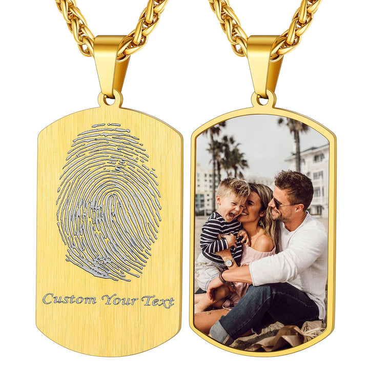 Customized Photo Dog Tag Fingerprint Necklace for Men Women