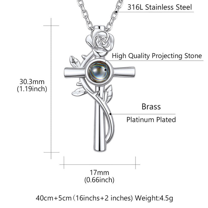 Personalized Projection Picture Cross Necklace with Rose for Women Mom