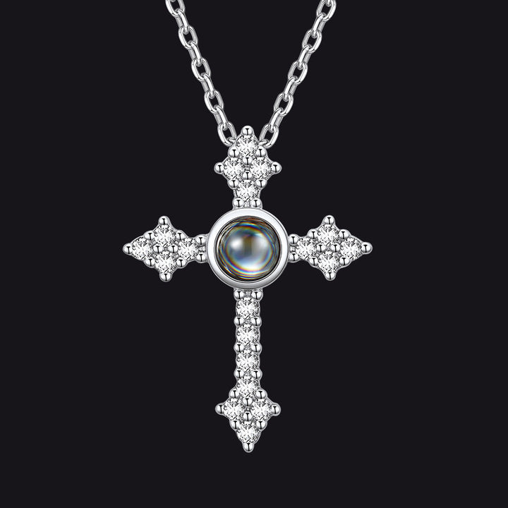 Personalized Projection Picture Punk Cross Pendant Necklace with CZ for Women Mom