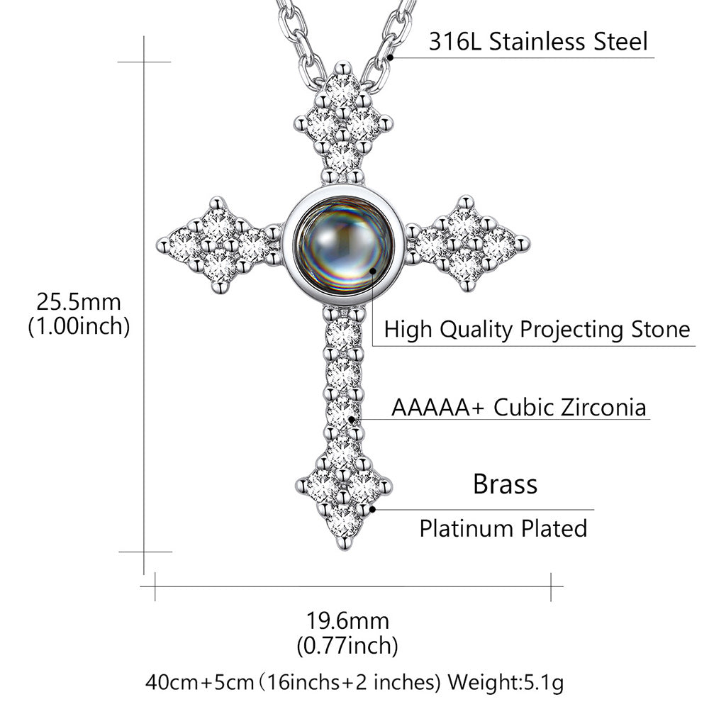Personalized Projection Picture Punk Cross Pendant Necklace with CZ for Women Mom