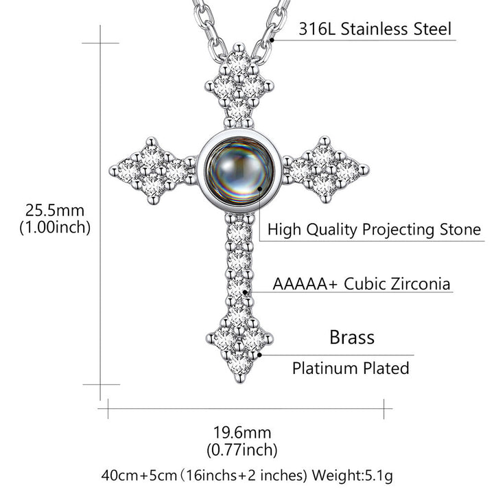 Personalized Projection Picture Punk Cross Pendant Necklace with CZ for Women Mom