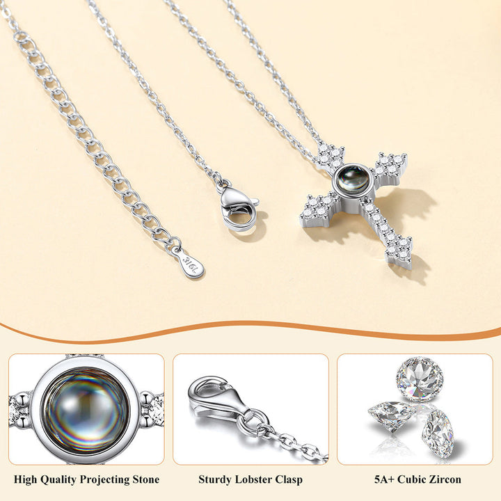 Personalized Projection Picture Punk Cross Pendant Necklace with CZ for Women Mom