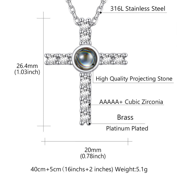 Personalized Projection Picture Cross Necklace for Women, Photo Pendant with CZ