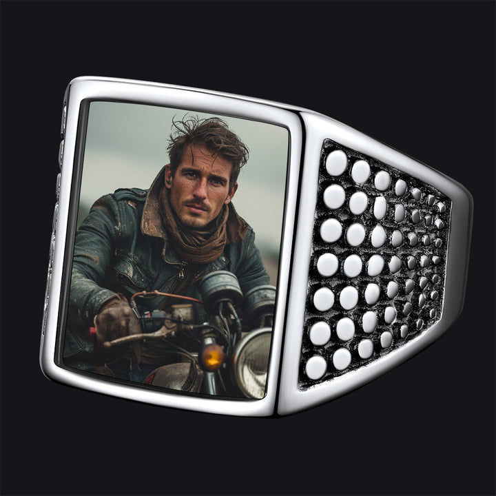 Customized Photo Ring Square Engraved Signet Ring for Men