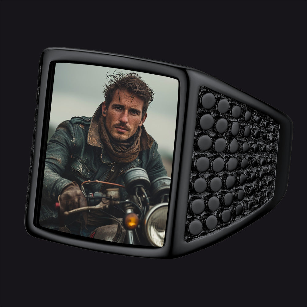 Customized Photo Ring Square Engraved Signet Ring for Men