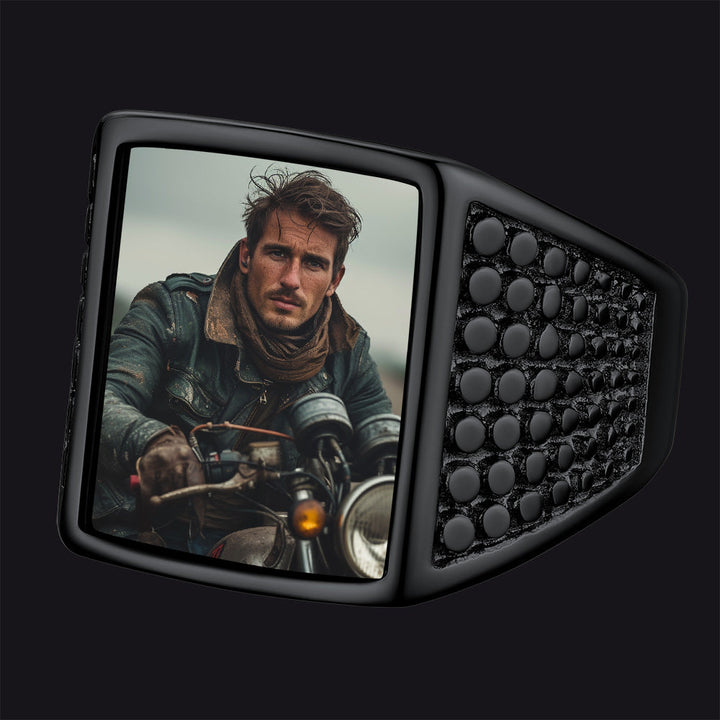 Customized Photo Ring Square Engraved Signet Ring for Men