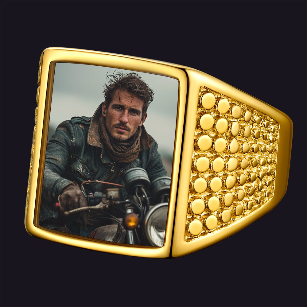 Customized Photo Ring Square Engraved Signet Ring for Men